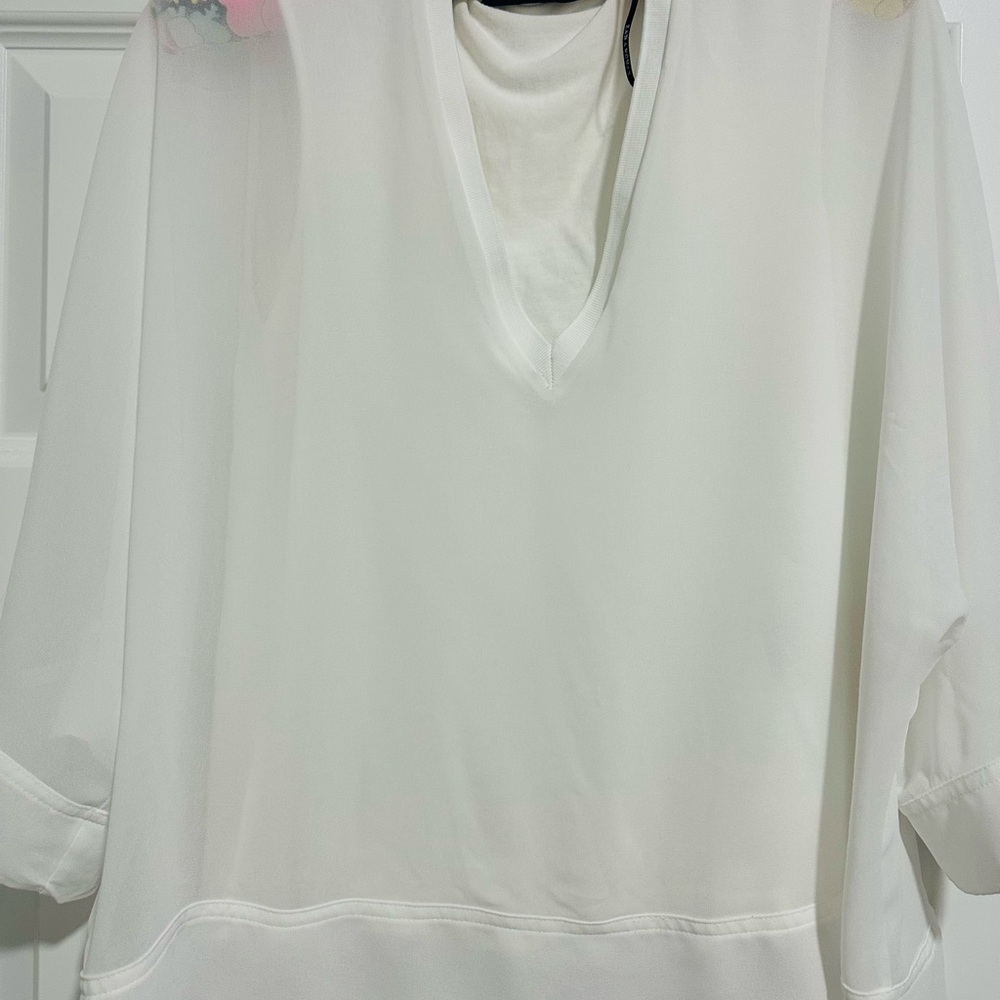 Zara White Oversized 3/4 Sleeve Blouse